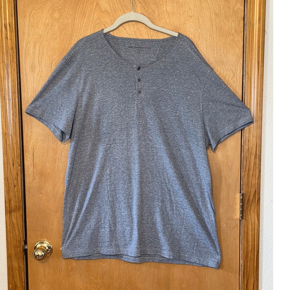 John Varvatos USA Mens XL Blue Heather Short Sleeve Cotton Modal Henley Shirt